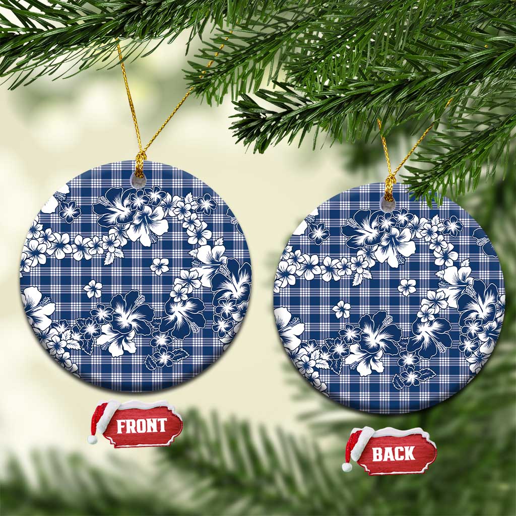 Hibiscus Pakala Cobalt Blue Royal Ceramic Ornament Tropical Floral Stylized LT01 Circle Blue - Polynesian Pride