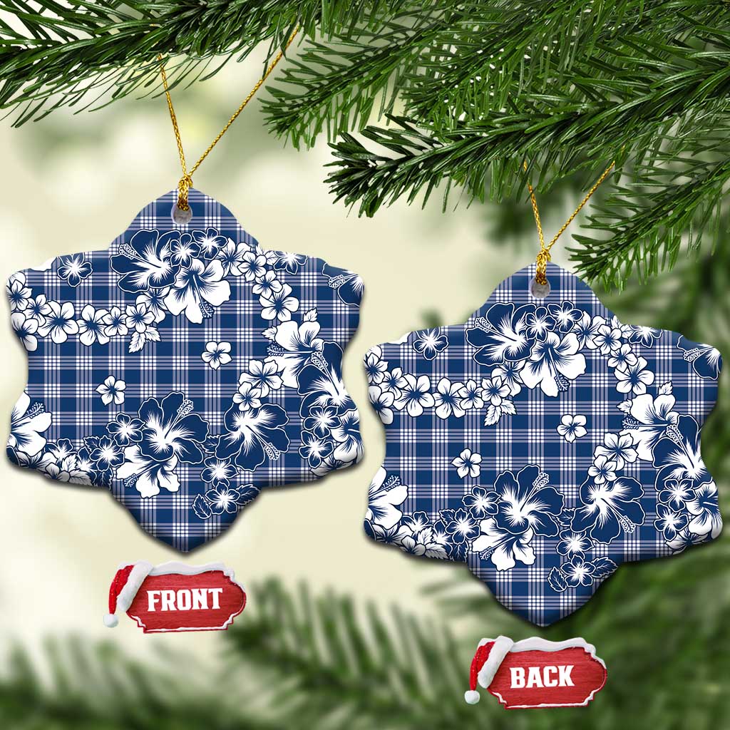 Hibiscus Pakala Cobalt Blue Royal Ceramic Ornament Tropical Floral Stylized LT01 Snow Flake Blue - Polynesian Pride