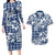 Hibiscus Pakala Cobalt Blue Royal Couples Matching Long Sleeve Bodycon Dress and Hawaiian Shirt Tropical Floral Stylized - Polynesian Pride