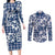 Hibiscus Pakala Cobalt Blue Royal Couples Matching Long Sleeve Bodycon Dress and Long Sleeve Button Shirt Tropical Floral Stylized - Polynesian Pride