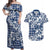 Hibiscus Pakala Cobalt Blue Royal Couples Matching Off Shoulder Maxi Dress and Hawaiian Shirt Tropical Floral Stylized - Polynesian Pride