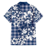 Hibiscus Pakala Cobalt Blue Royal Family Matching Off Shoulder Short Dress and Hawaiian Shirt Tropical Floral Stylized - Polynesian Pride