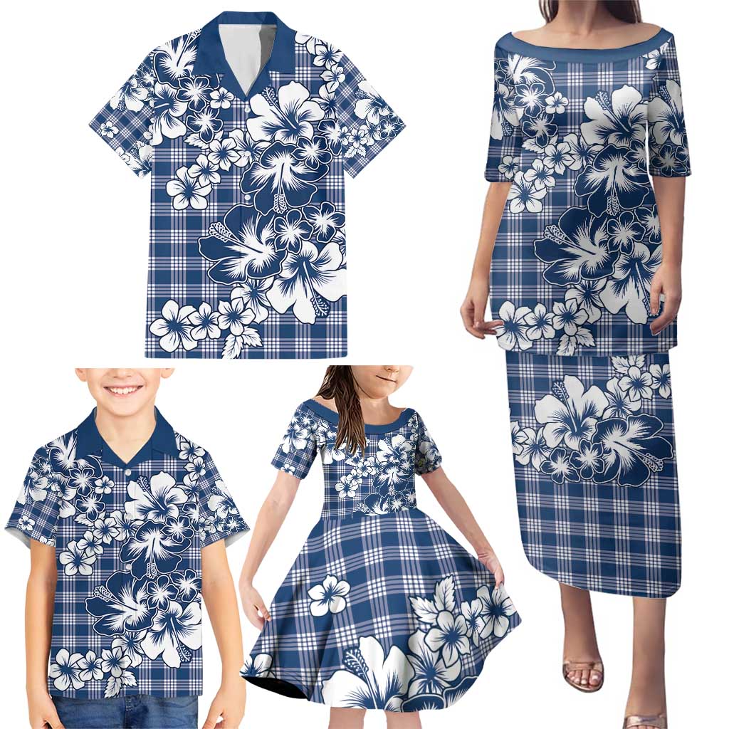 Hibiscus Pakala Cobalt Blue Royal Family Matching Puletasi and Hawaiian Shirt Tropical Floral Stylized - Polynesian Pride
