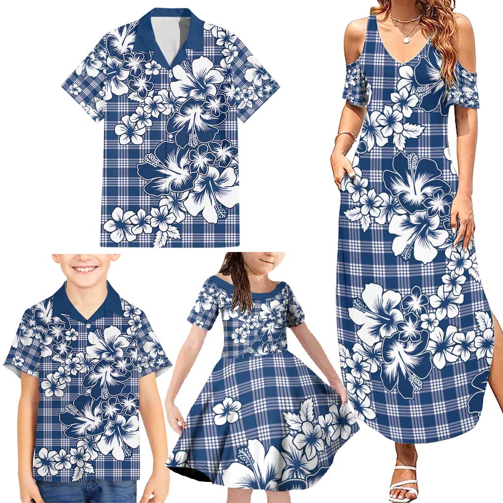 Hibiscus Pakala Cobalt Blue Royal Family Matching Summer Maxi Dress and Hawaiian Shirt Tropical Floral Stylized - Polynesian Pride