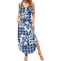 Hibiscus Pakala Cobalt Blue Royal Family Matching Summer Maxi Dress and Hawaiian Shirt Tropical Floral Stylized - Polynesian Pride