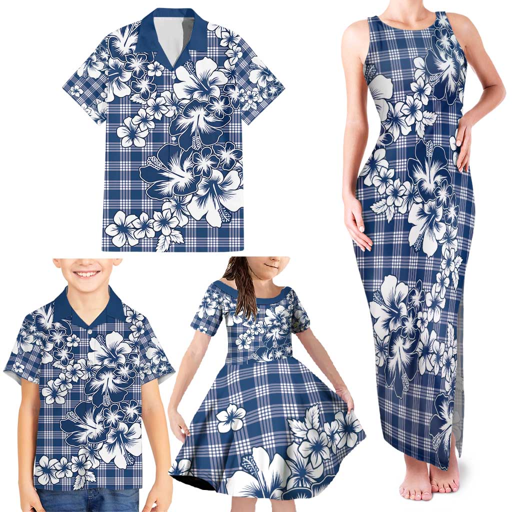 Hibiscus Pakala Cobalt Blue Royal Family Matching Tank Maxi Dress and Hawaiian Shirt Tropical Floral Stylized - Polynesian Pride