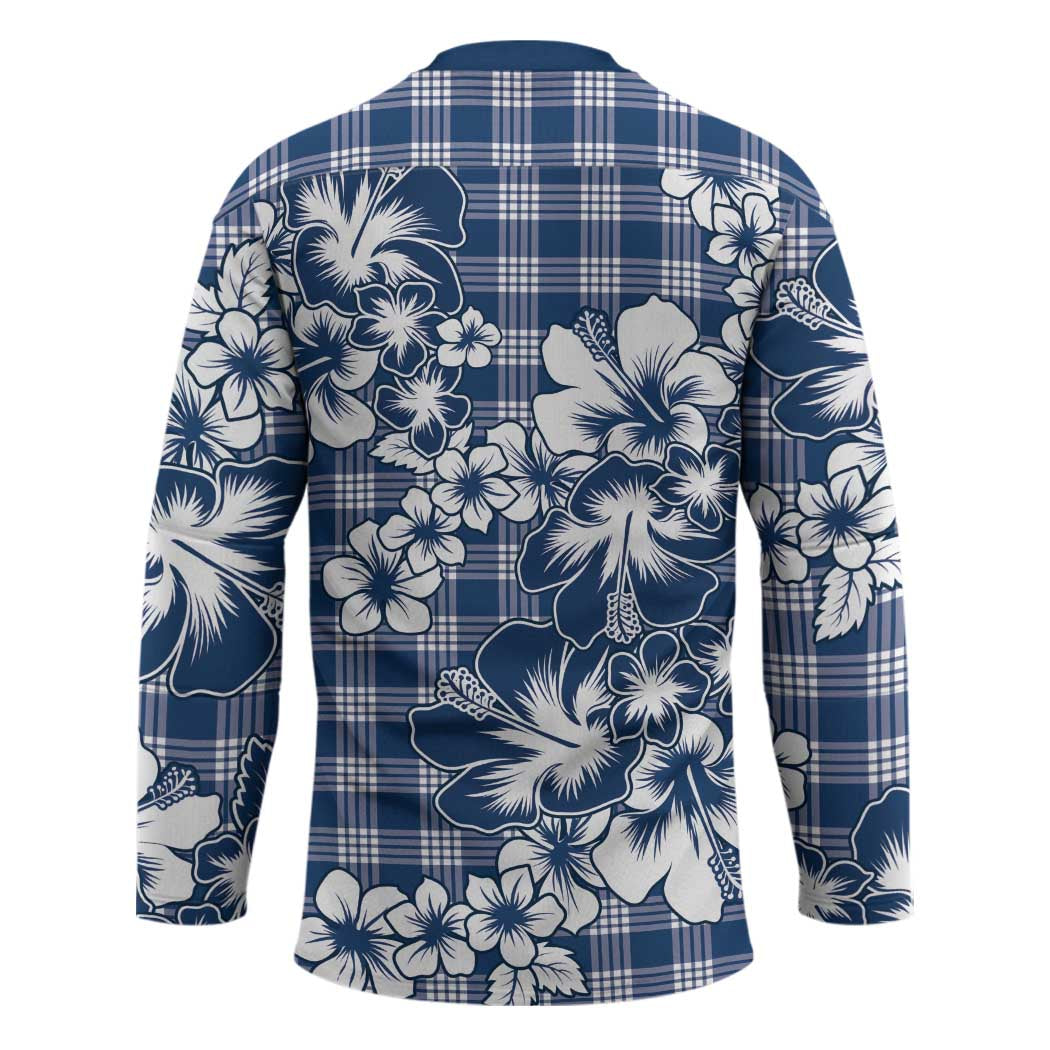 Hibiscus Pakala Cobalt Blue Royal Hockey Jersey Tropical Floral Stylized - Polynesian Pride