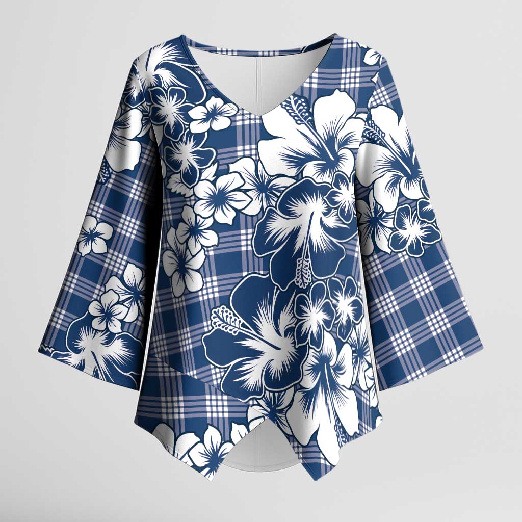 Hibiscus Pakala Cobalt Blue Royal Kimono Sleeve Blouse Tropical Floral Stylized - Polynesian Pride