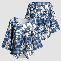 Hibiscus Pakala Cobalt Blue Royal Kimono Sleeve Blouse Tropical Floral Stylized - Polynesian Pride