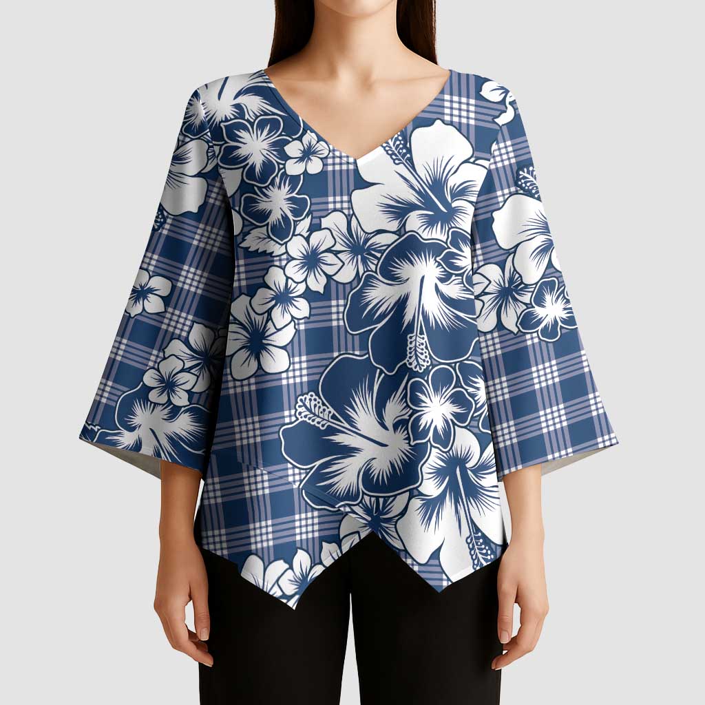 Hibiscus Pakala Cobalt Blue Royal Kimono Sleeve Blouse Tropical Floral Stylized - Polynesian Pride
