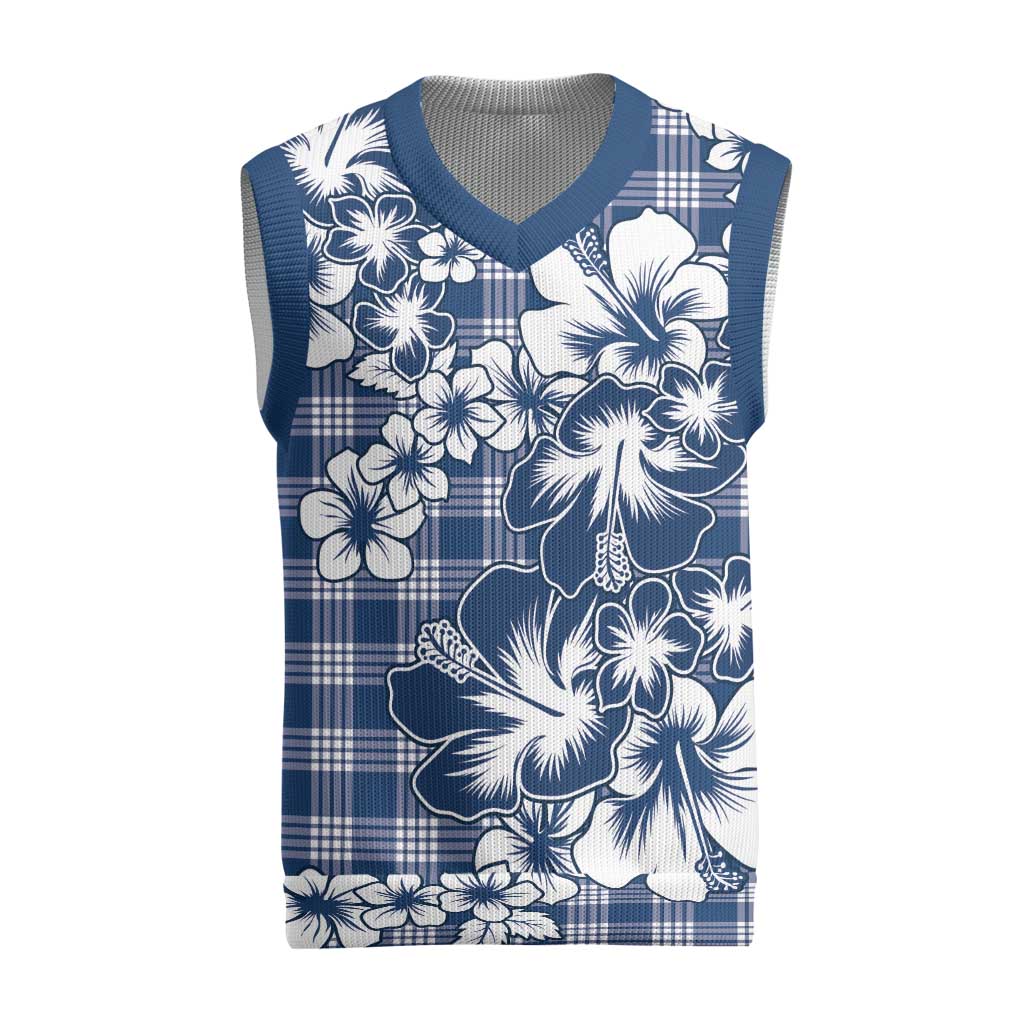 Hibiscus Pakala Cobalt Blue Royal Christmas Knitted V-Neck Vest Tropical Floral Stylized LT01 Blue - Polynesian Pride