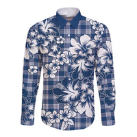 Hibiscus Pakala Cobalt Blue Royal Long Sleeve Button Shirt Tropical Floral Stylized LT01 Unisex Blue - Polynesian Pride