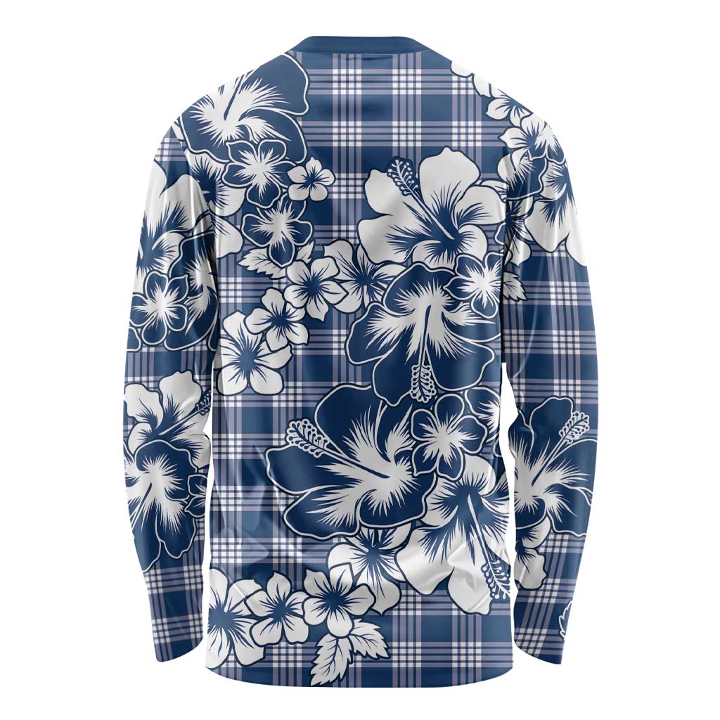 Hibiscus Pakala Cobalt Blue Royal Long Sleeve Shirt Tropical Floral Stylized LT01 - Polynesian Pride