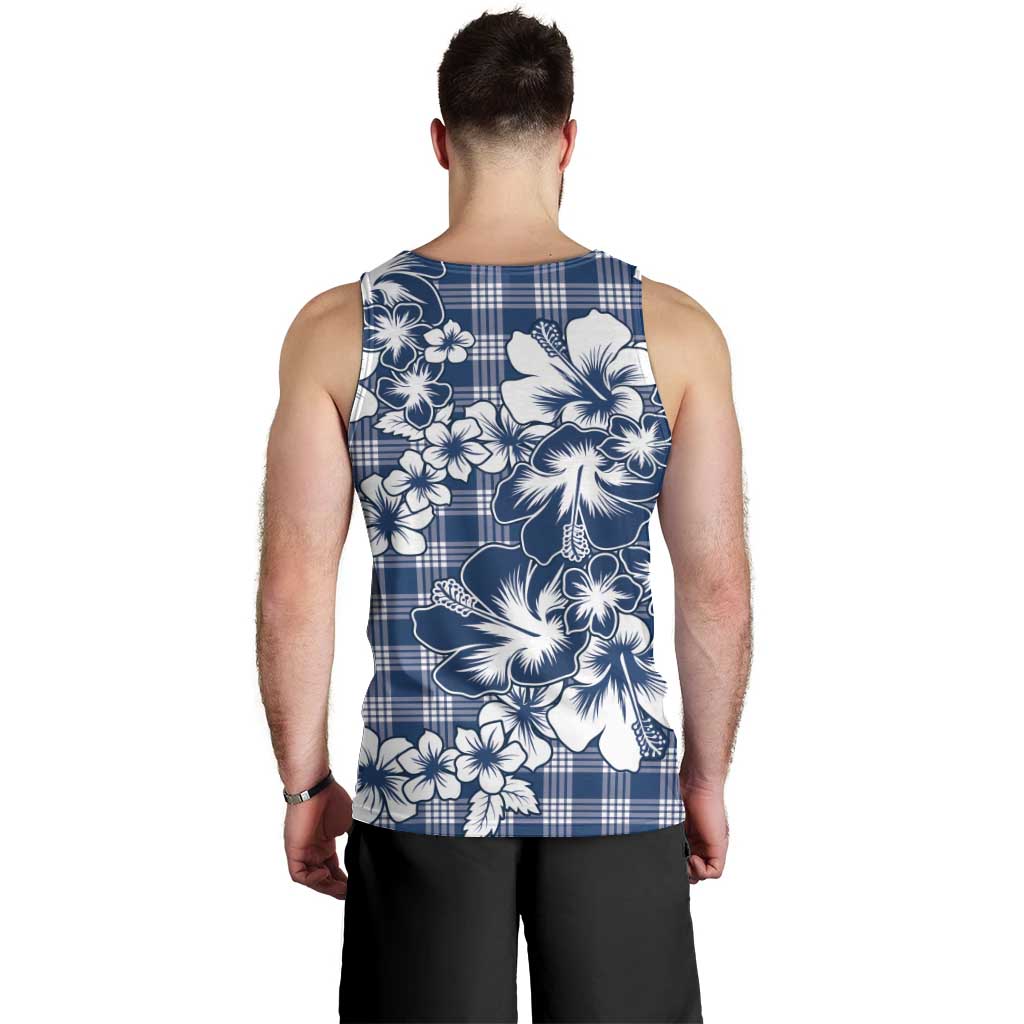 Hibiscus Pakala Cobalt Blue Royal Men Tank Top Tropical Floral Stylized - Polynesian Pride