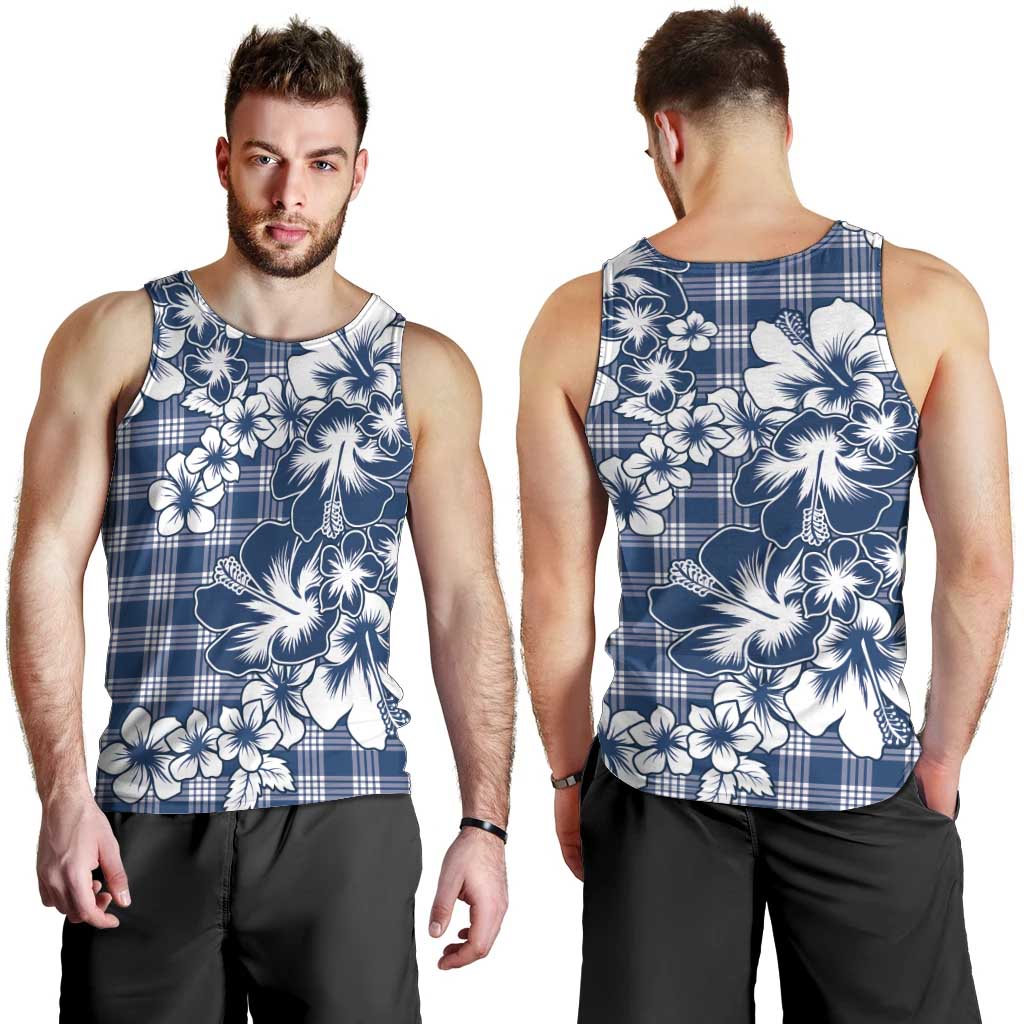 Hibiscus Pakala Cobalt Blue Royal Men Tank Top Tropical Floral Stylized - Polynesian Pride