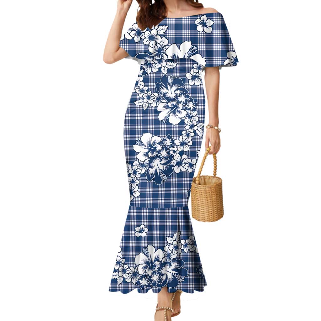 Hibiscus Pakala Cobalt Blue Royal Mermaid Dress Tropical Floral Stylized - Polynesian Pride