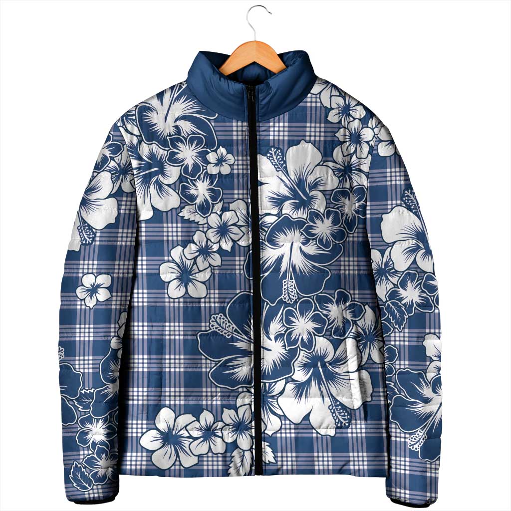 Hibiscus Pakala Cobalt Blue Royal Padded Jacket Tropical Floral Stylized - Polynesian Pride