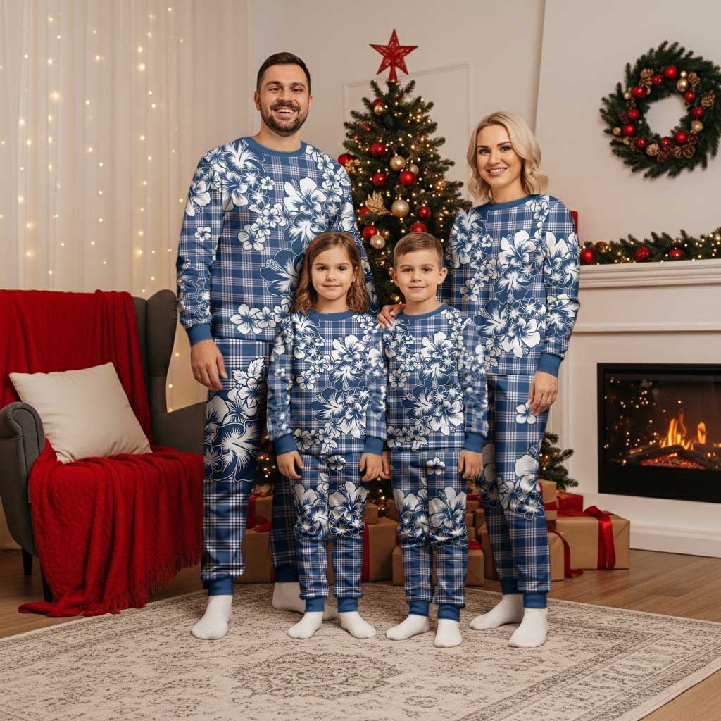 Hibiscus Pakala Cobalt Blue Royal Christmas Pajama Set Tropical Floral Stylized LT01 - Polynesian Pride