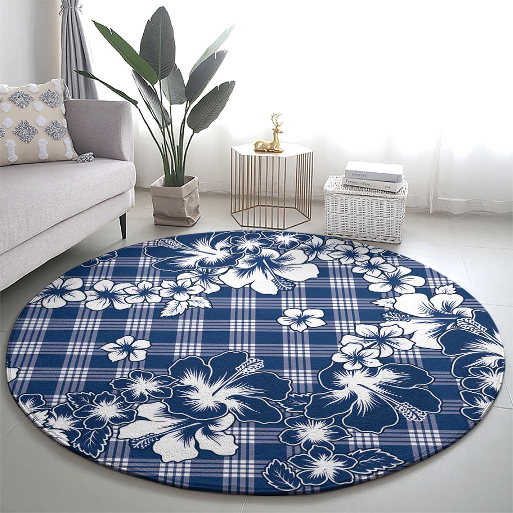 Hibiscus Pakala Cobalt Blue Royal Round Carpet Tropical Floral Stylized - Polynesian Pride