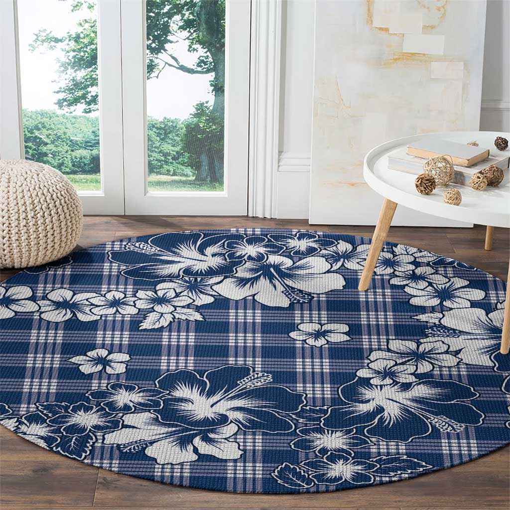 Hibiscus Pakala Cobalt Blue Royal Round Carpet Tropical Floral Stylized - Polynesian Pride