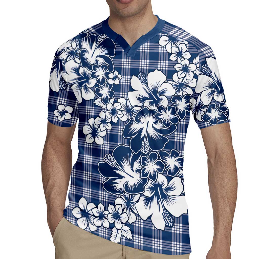 Hibiscus Pakala Cobalt Blue Royal Rugby Jersey Tropical Floral Stylized - Polynesian Pride