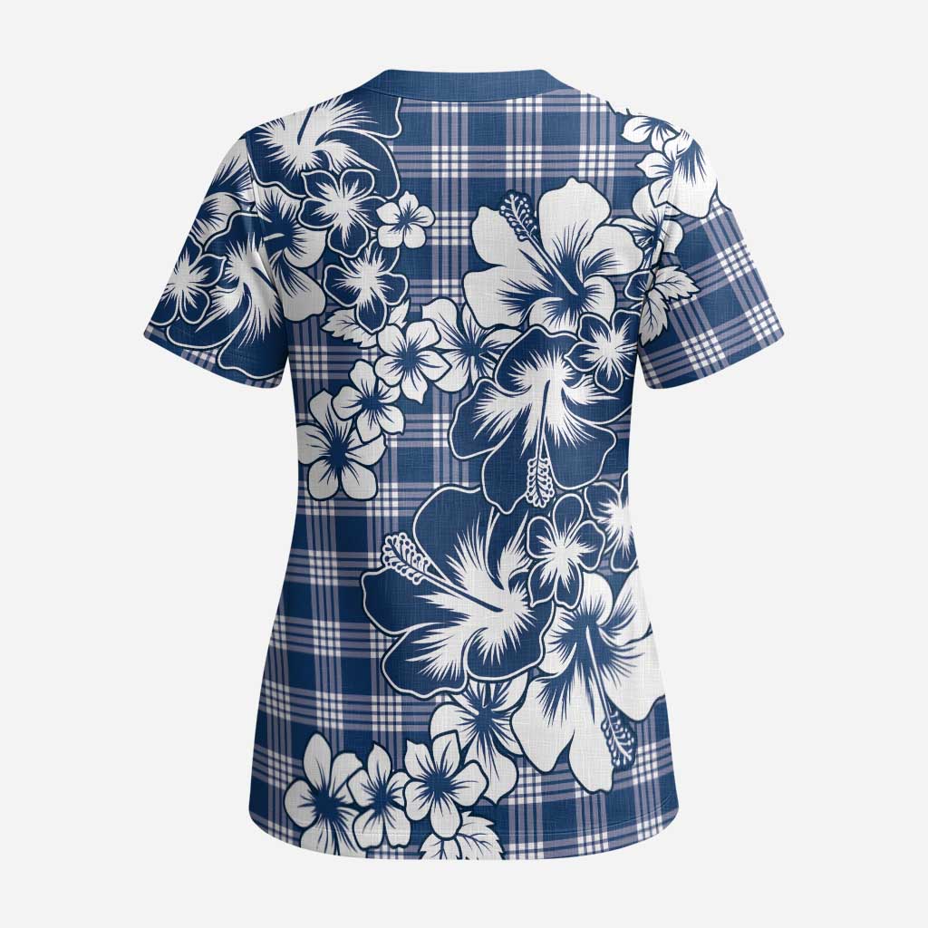 Hibiscus Pakala Cobalt Blue Royal Scrub Top Tropical Floral Stylized - Polynesian Pride