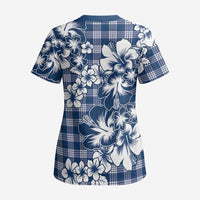Hibiscus Pakala Cobalt Blue Royal Scrub Top Tropical Floral Stylized - Polynesian Pride
