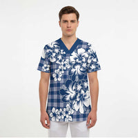 Hibiscus Pakala Cobalt Blue Royal Scrub Top Tropical Floral Stylized - Polynesian Pride