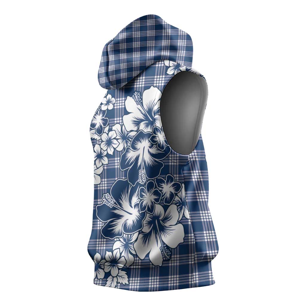 Hibiscus Pakala Cobalt Blue Royal Sleeveless Hoodie Tropical Floral Stylized - Polynesian Pride