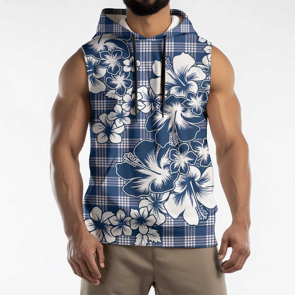 Hibiscus Pakala Cobalt Blue Royal Sleeveless Hoodie Tropical Floral Stylized - Polynesian Pride
