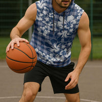 Hibiscus Pakala Cobalt Blue Royal Sleeveless Hoodie Tropical Floral Stylized - Polynesian Pride