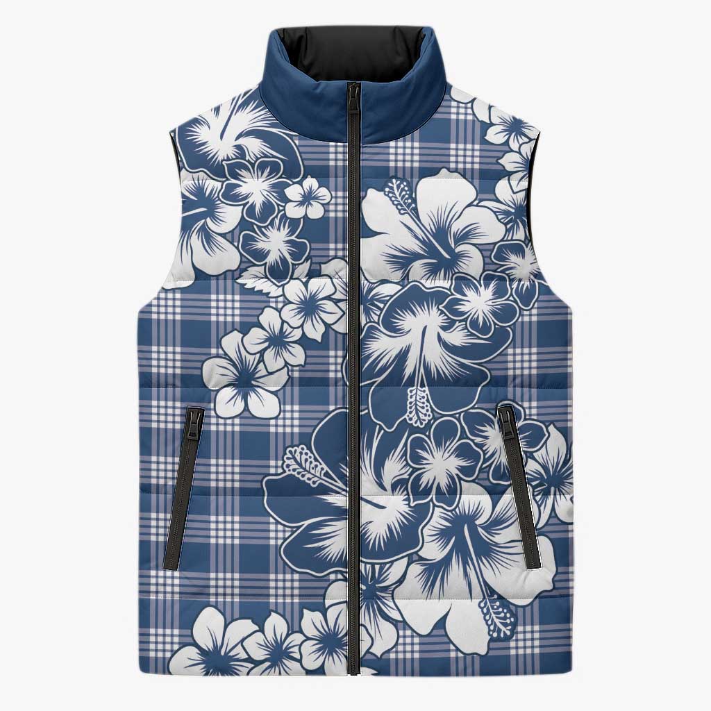 Hibiscus Pakala Cobalt Blue Royal Sleeveless Puffer Jacket Tropical Floral Stylized - Polynesian Pride
