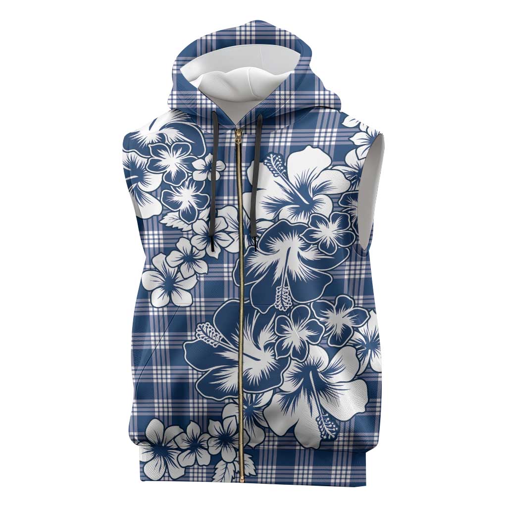 Hibiscus Pakala Cobalt Blue Royal Sleeveless Zip Hoodie Tropical Floral Stylized - Polynesian Pride