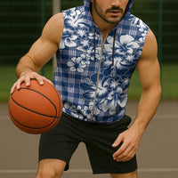 Hibiscus Pakala Cobalt Blue Royal Sleeveless Zip Hoodie Tropical Floral Stylized - Polynesian Pride