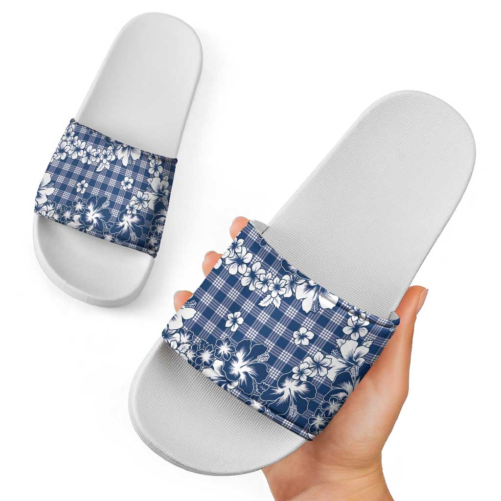 Hibiscus Pakala Cobalt Blue Royal Slide Sandals Tropical Floral Stylized - Polynesian Pride