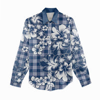 Hibiscus Pakala Cobalt Blue Royal Women Casual Shirt Tropical Floral Stylized - Polynesian Pride