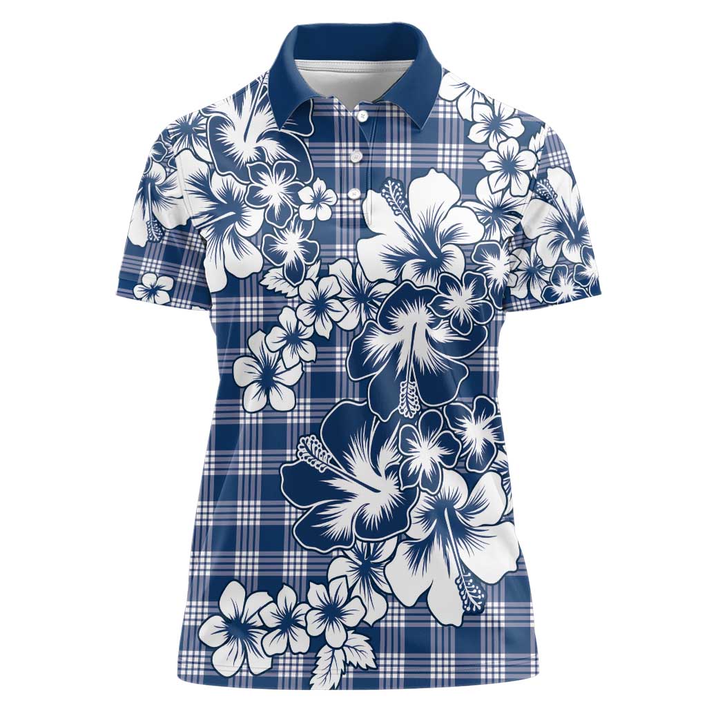 Hibiscus Pakala Cobalt Blue Royal Women Polo Shirt Tropical Floral Stylized - Polynesian Pride