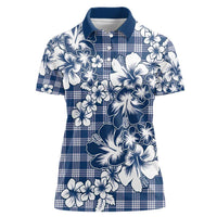 Hibiscus Pakala Cobalt Blue Royal Women Polo Shirt Tropical Floral Stylized - Polynesian Pride