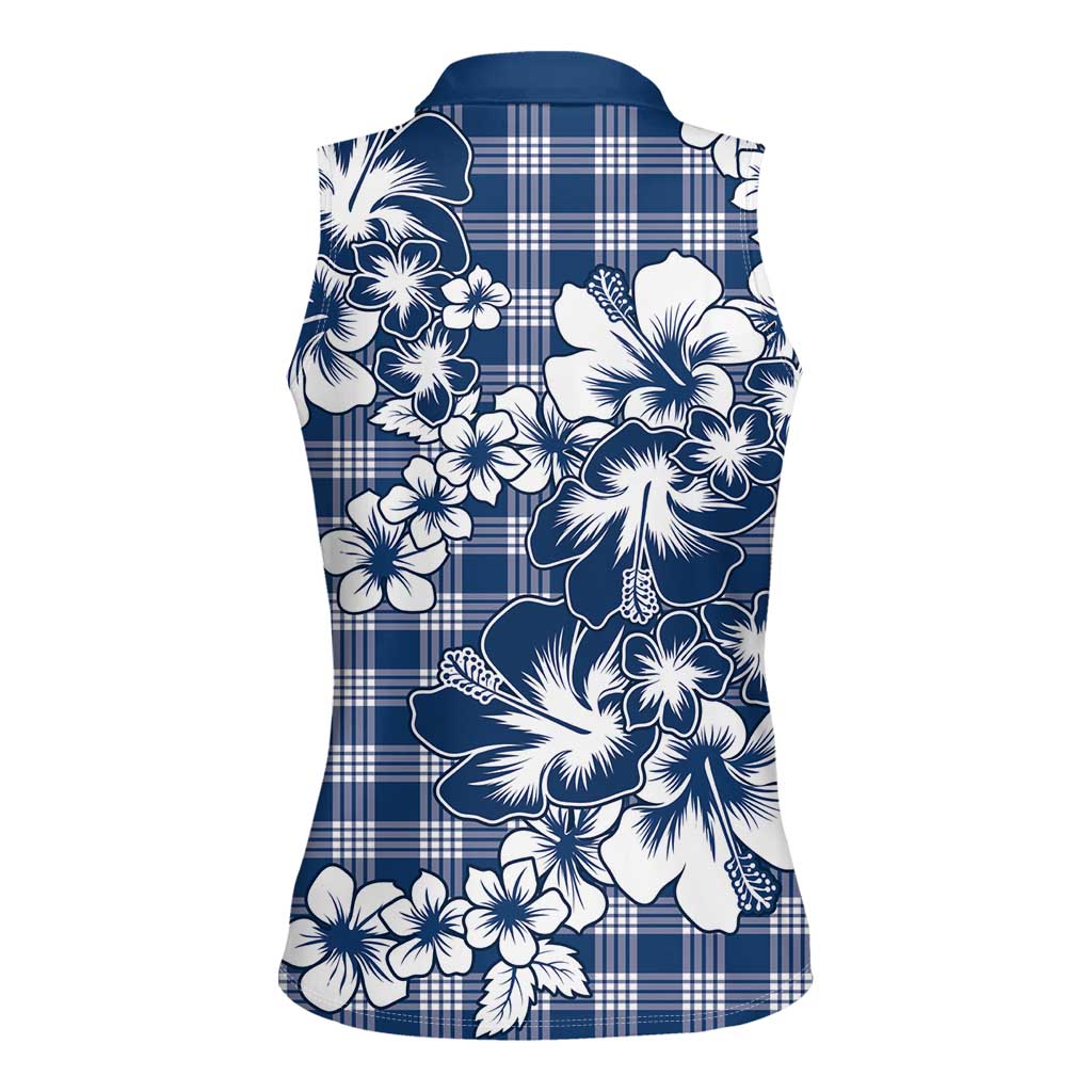 Hibiscus Pakala Cobalt Blue Royal Women Sleeveless Polo Shirt Tropical Floral Stylized - Polynesian Pride
