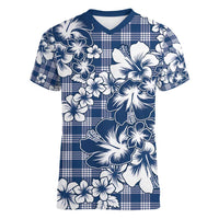 Hibiscus Pakala Cobalt Blue Royal Women V-Neck T-Shirt Tropical Floral Stylized - Polynesian Pride