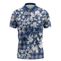 Hibiscus Pakala Cobalt Blue Royal Zipper Polo Shirt Tropical Floral Stylized - Polynesian Pride