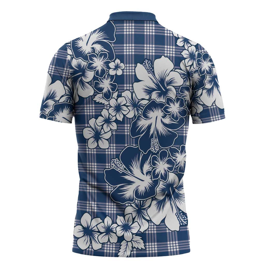 Hibiscus Pakala Cobalt Blue Royal Zipper Polo Shirt Tropical Floral Stylized - Polynesian Pride