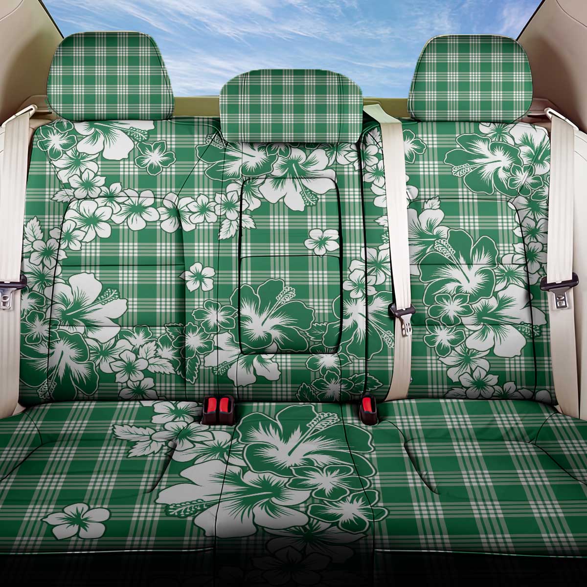 Hibiscus Pakala Emerald Green Back Car Seat Cover Tropical Floral Stylized - Polynesian Pride