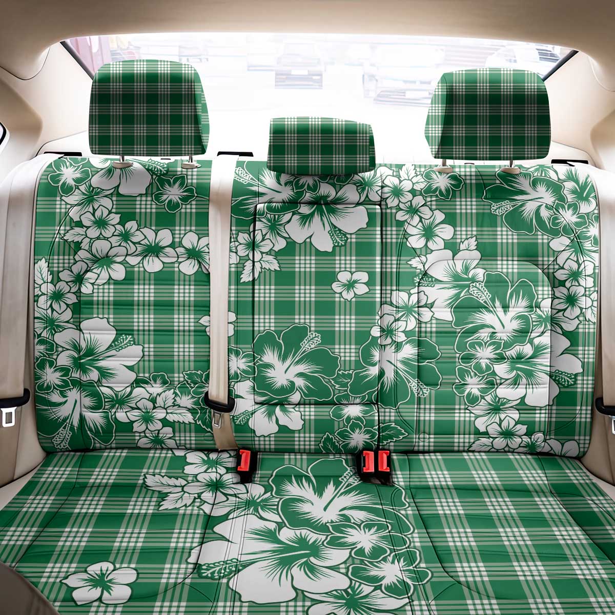 Hibiscus Pakala Emerald Green Back Car Seat Cover Tropical Floral Stylized - Polynesian Pride