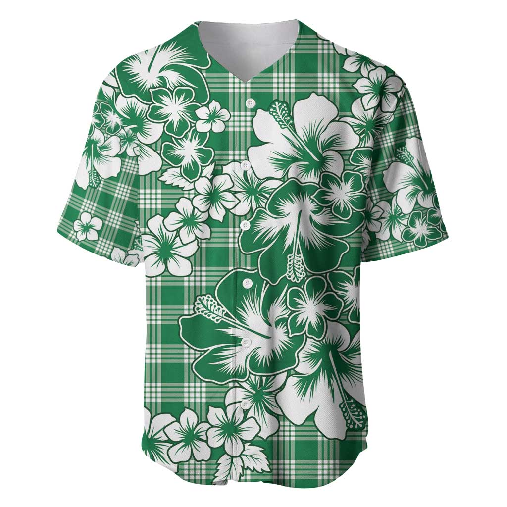 Hibiscus Pakala Emerald Green Baseball Jersey Tropical Floral Stylized - Polynesian Pride