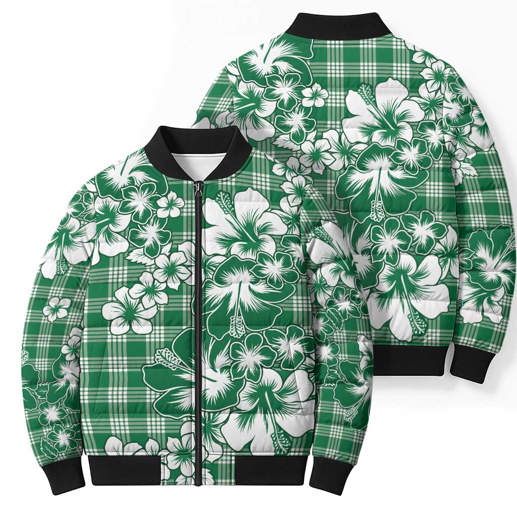Hibiscus Pakala Emerald Green Bomber Puffer Jacket Tropical Floral Stylized - Polynesian Pride