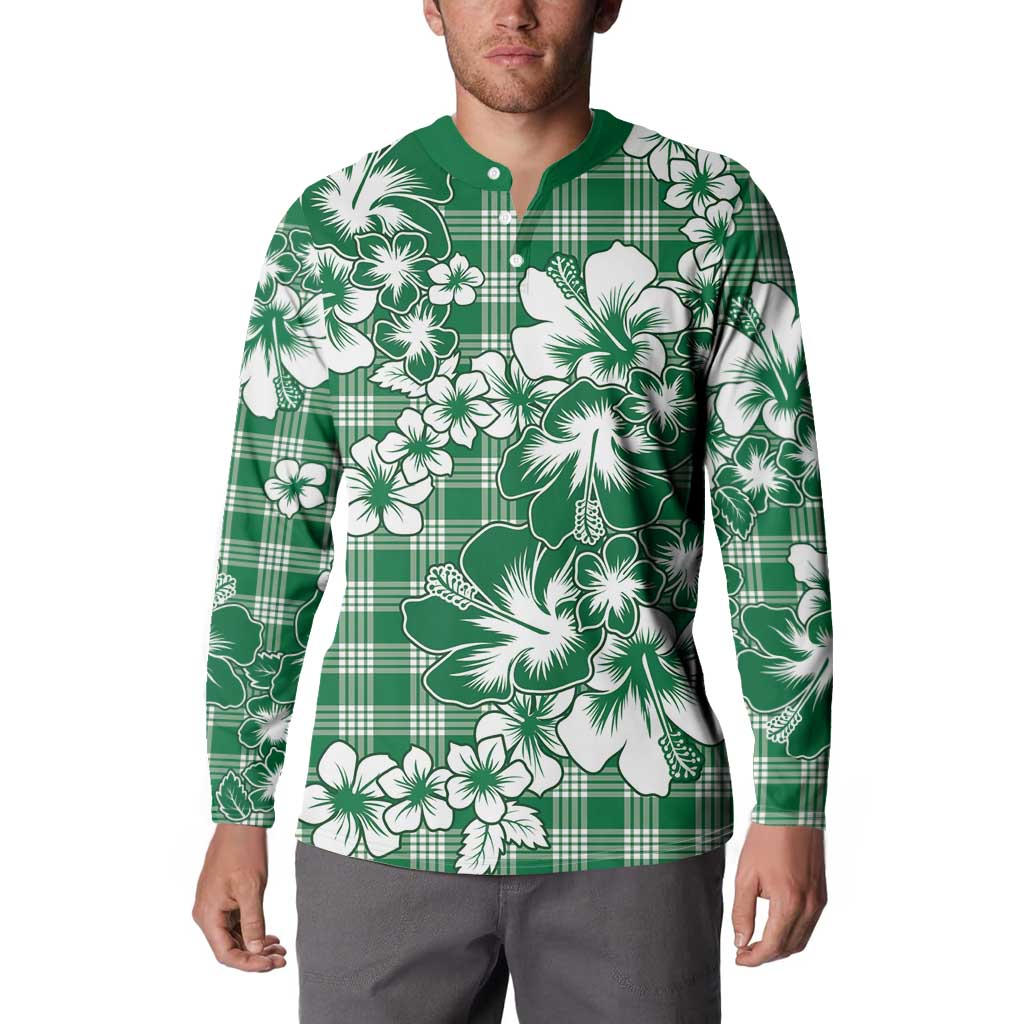 Hibiscus Pakala Emerald Green Button Sweatshirt Tropical Floral Stylized - Polynesian Pride