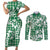 Hibiscus Pakala Emerald Green Couples Matching Short Sleeve Bodycon Dress and Long Sleeve Button Shirt Tropical Floral Stylized - Polynesian Pride