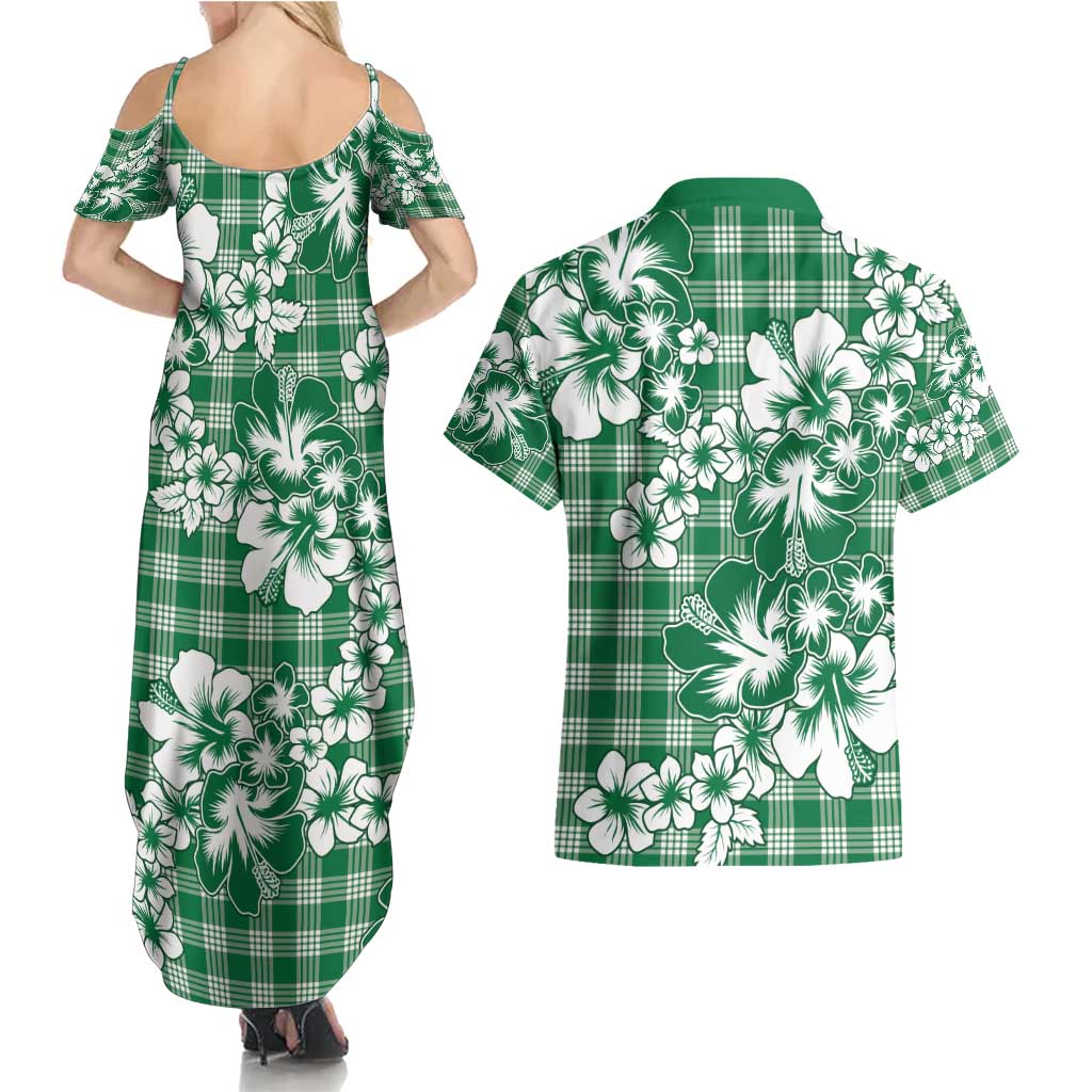 Hibiscus Pakala Emerald Green Couples Matching Summer Maxi Dress and Hawaiian Shirt Tropical Floral Stylized - Polynesian Pride