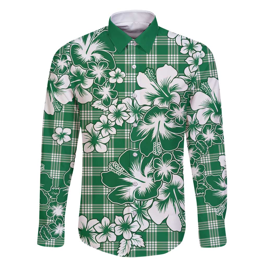 Hibiscus Pakala Emerald Green Family Matching Off Shoulder Short Dress and Hawaiian Shirt Tropical Floral Stylized - Polynesian Pride